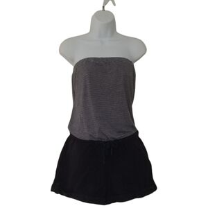 Splendid Womens Romper Striped Tube Solid Navy Linen Shorts Size Medium.